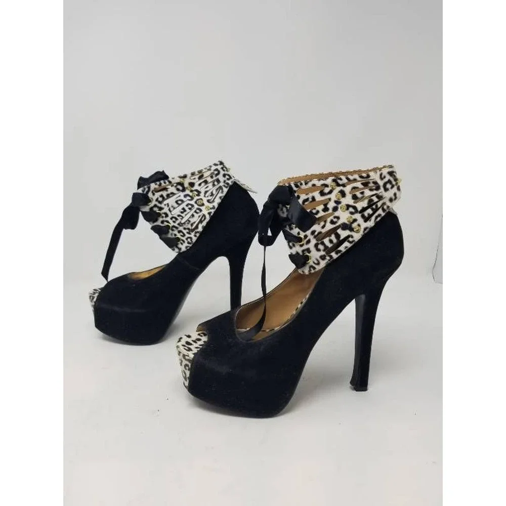 Ermax Womens Stiletto Heels Black Animal Print‎ 8